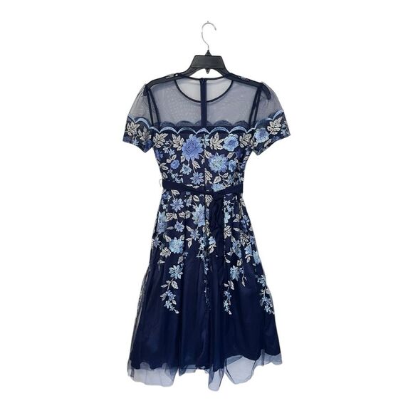 NWT Eliza J | Navy Blue Floral Illusion Neck Embroidered Cocktail Dress 4P - Picture 5 of 13